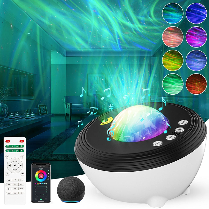 Luces nocturnas con proyector estrella: compatible con Alexa y aplicación inteligente, proyector Aurora Galaxy con mando a distancia, temporizador y altavoz de música Bluetooth
