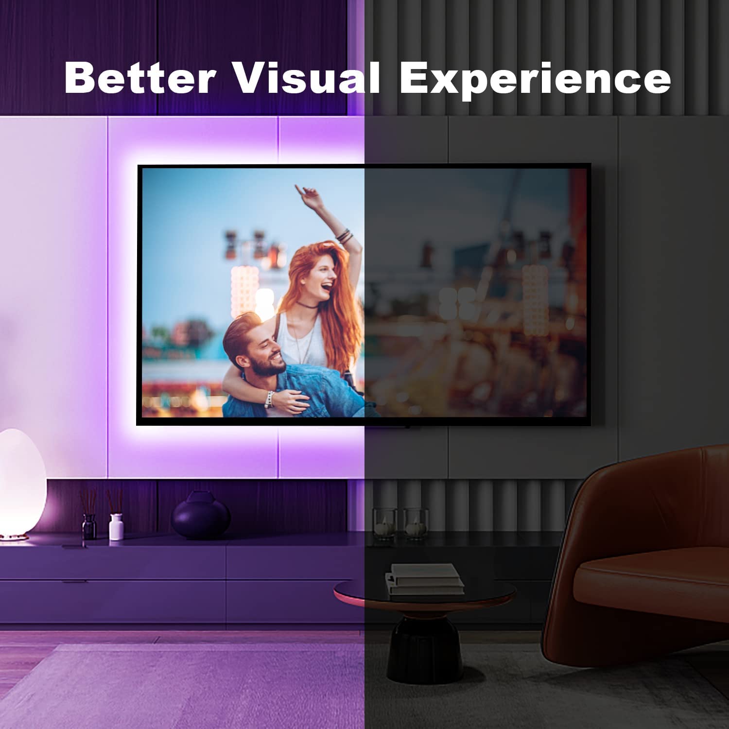 Tira de luces LED de 100 pies compatible con Alexa (conexión directa), luces LED inteligentes para dormitorio, sincronización de cambio de color RGB con música, control remoto de 44 teclas