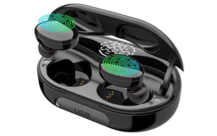 Auriculares inalámbricos Bluetooth con pantalla digital y funda de carga, cancelación de ruido, con micrófono integrado, IPX8 resistente al agua, control táctil, 120 horas de reproducción
