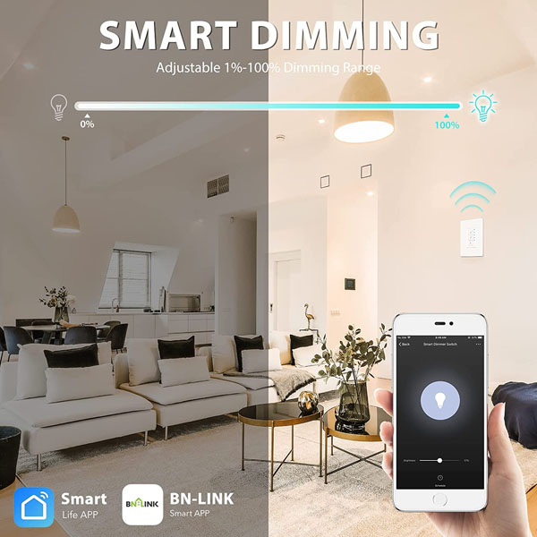 Interruptor de atenuación inteligente para luces LED regulables, compatible con Alexa y Google Assistant