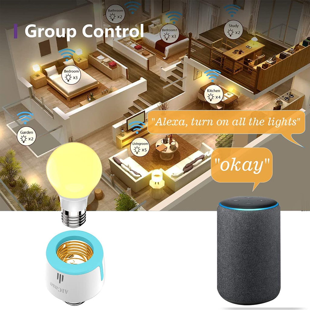 Enchufe de bombilla inteligente,[2 unidades] E26/E27 adaptador de luz con control de voz/aplicación, compatible con Alexa, compatible con Amazon Echo Plus 1/2/3/Studio/Echo Show 10