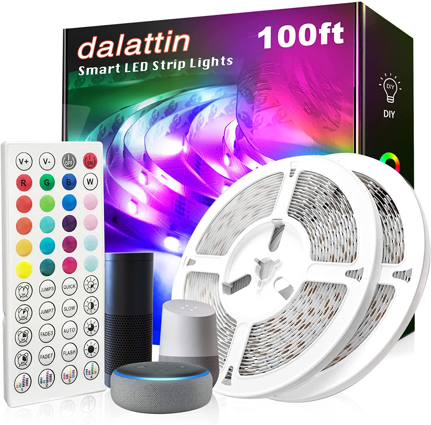Tira de luces LED de 100 pies compatible con Alexa (conexión directa), luces LED inteligentes para dormitorio, sincronización de cambio de color RGB con música, control remoto de 44 teclas Tira de luces LED de 100 pies compatible con Alexa (conexión directa), luces LED inteligentes para dormitorio, sincronización de cambio de color RGB con música, control remoto de 44 teclas