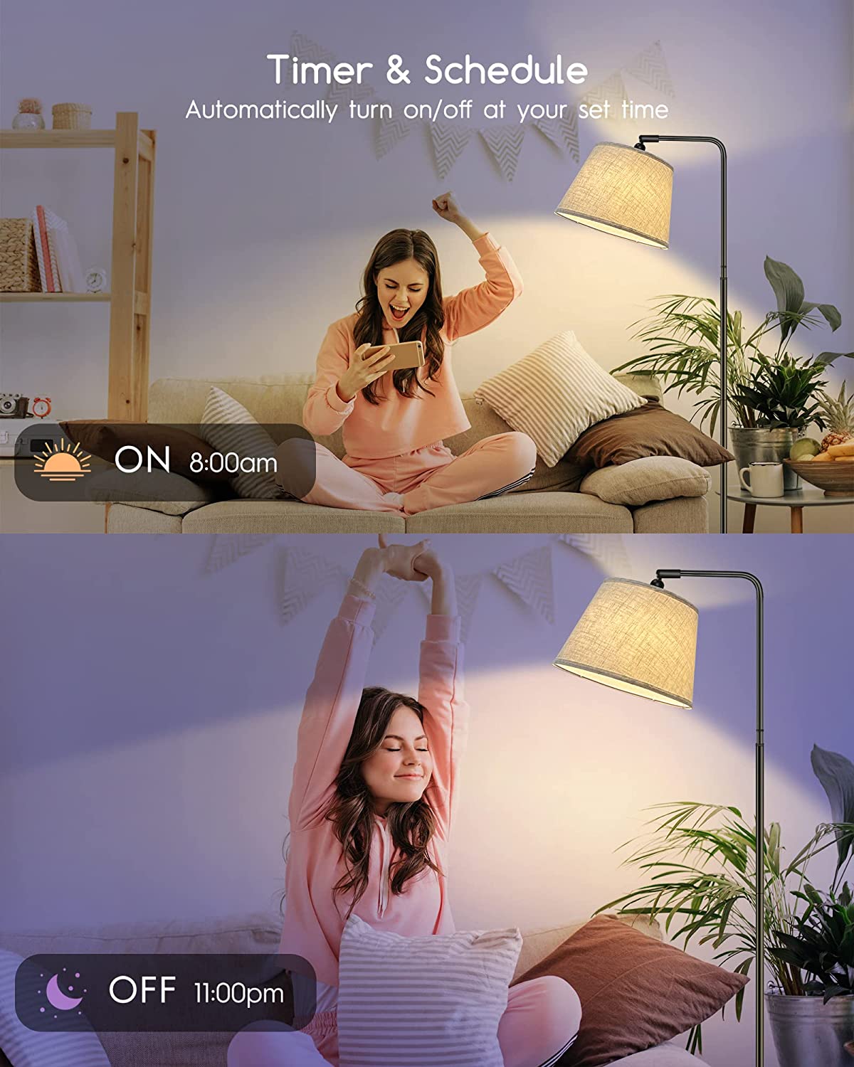 Lámpara de pie de arco para sala de estar, compatible con Alexa
